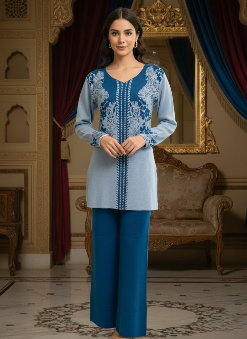 Sky Blue Winter Knit Suit Set