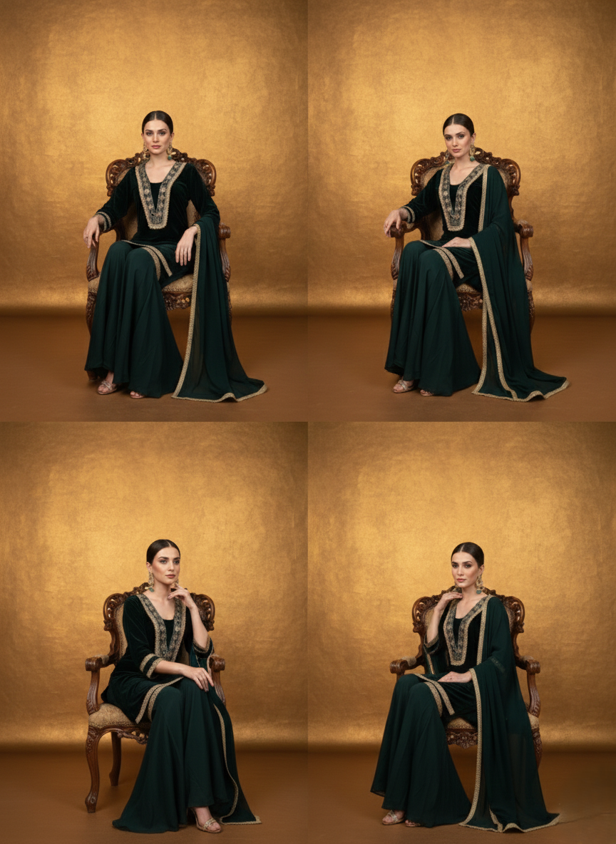 Emerald Velvet Gharara Suit Set