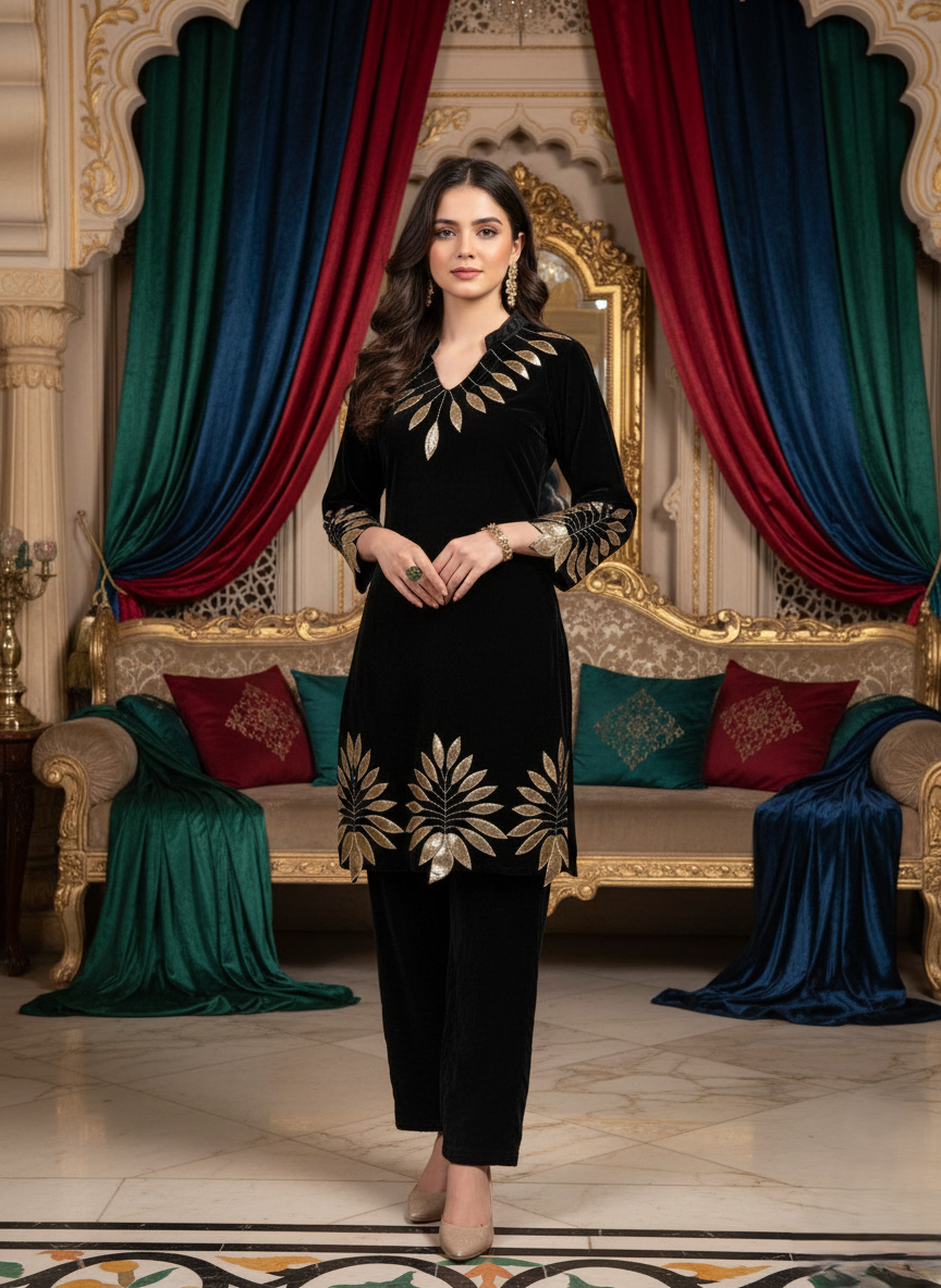 Black Velvet Statement Suit Set