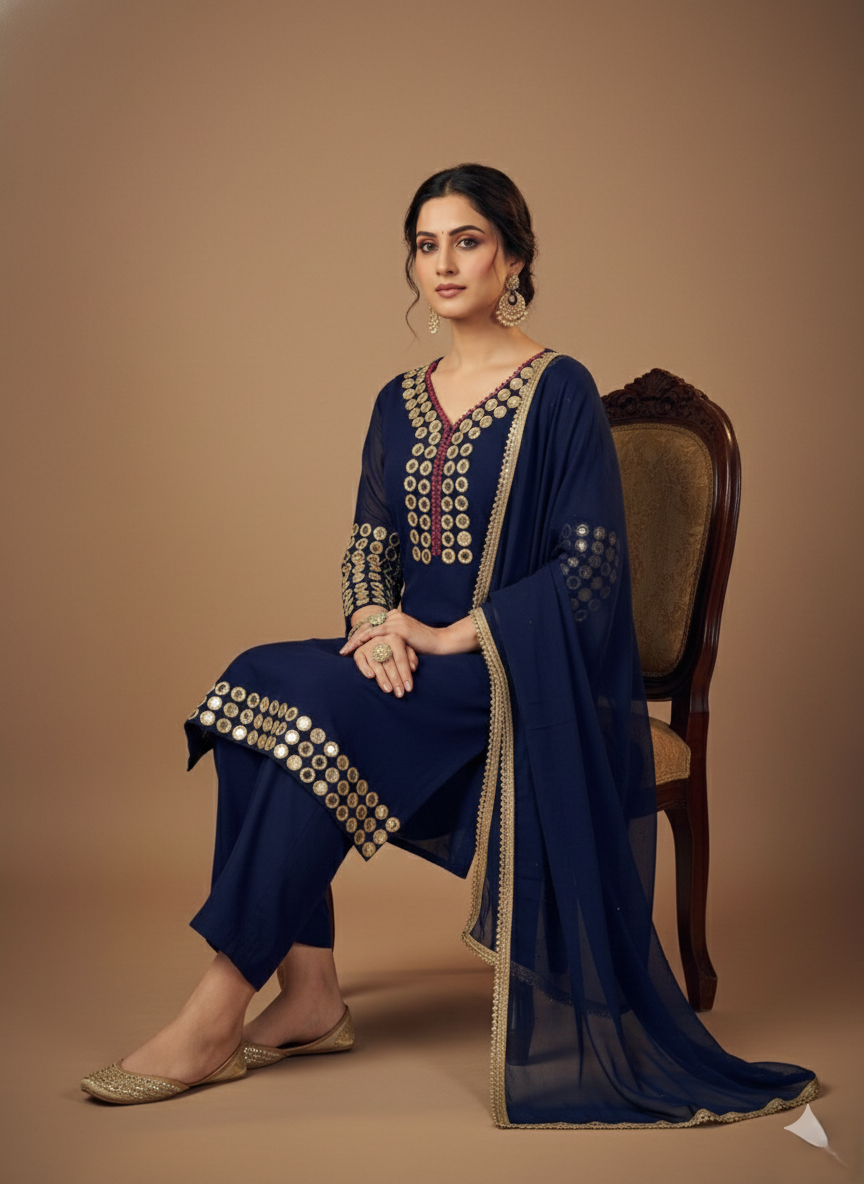 Mirror-Work Kurta & Palazzo Set