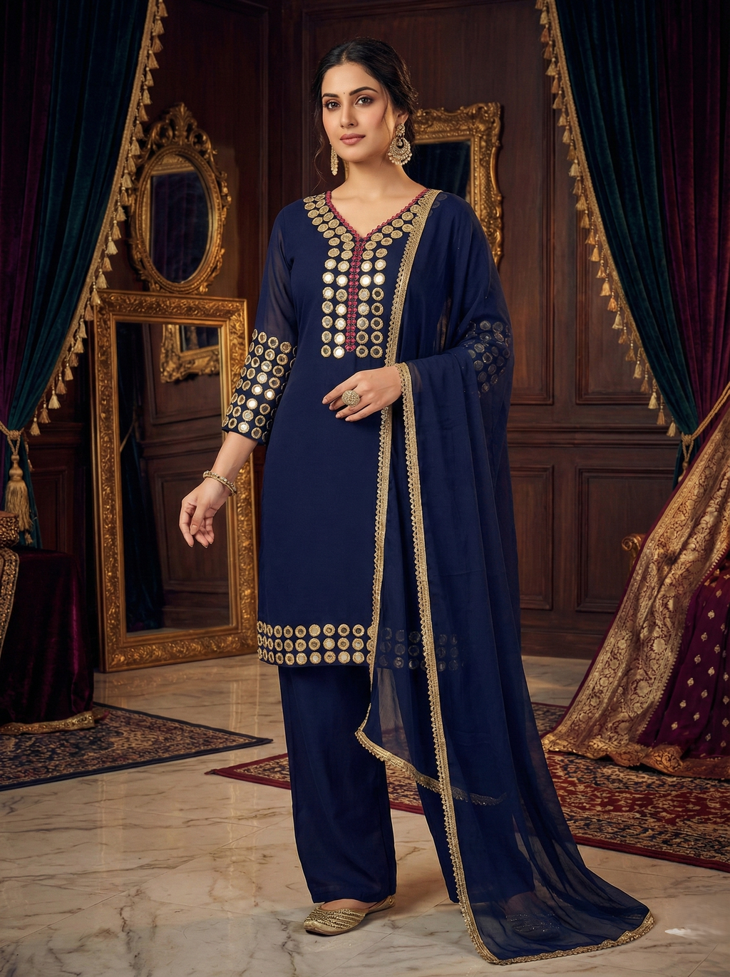 Mirror-Work Kurta & Palazzo Set