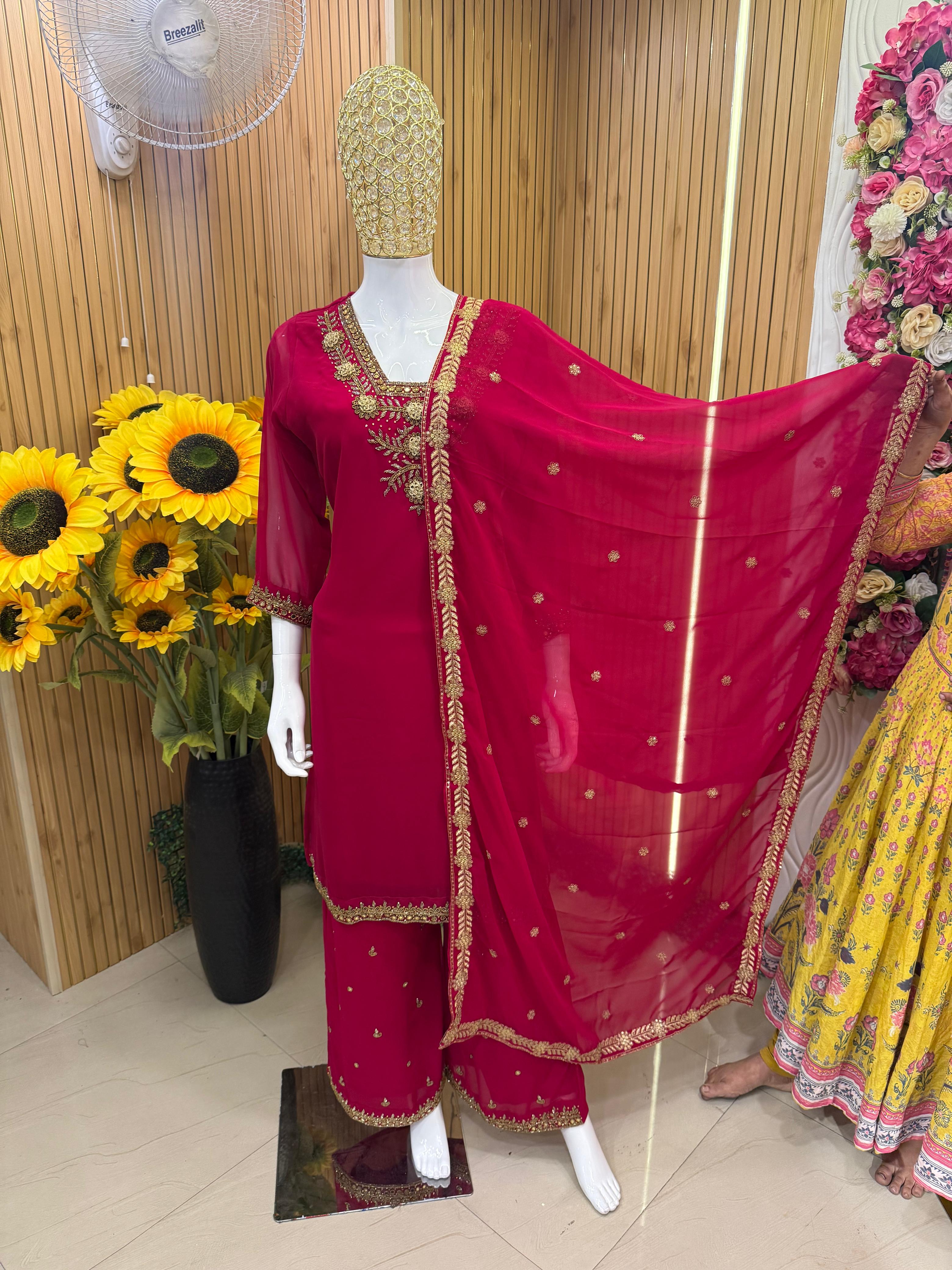 Rani Pink Embroidered Suit Set