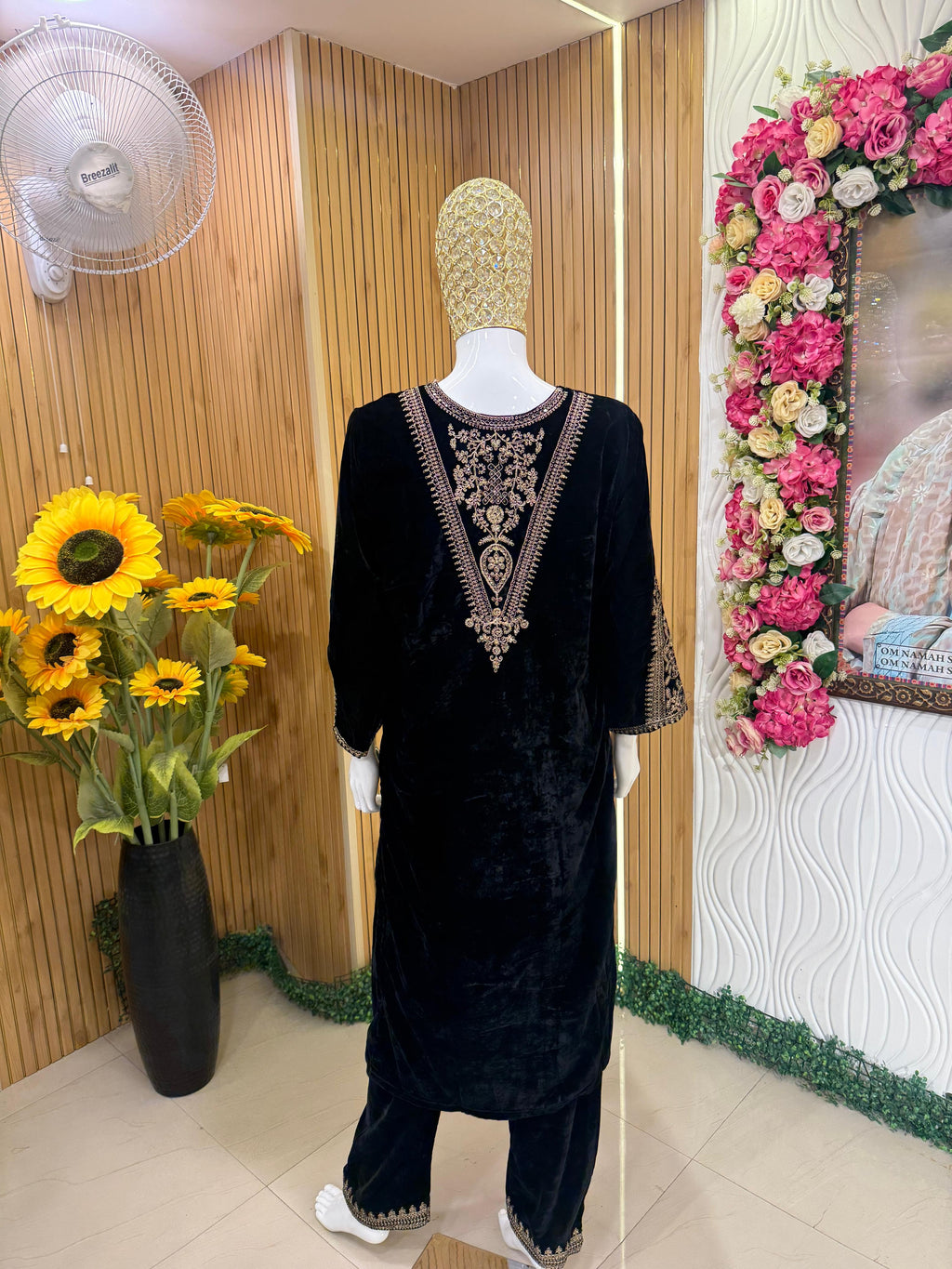 Black Velvet Embroidered Suit Set