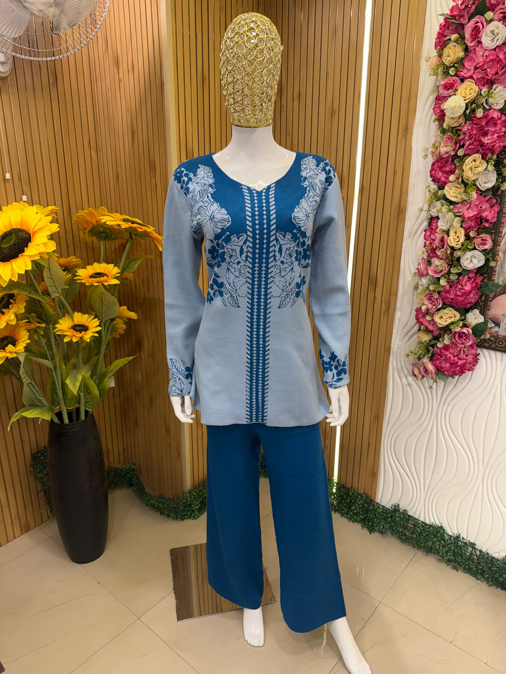 Sky Blue Winter Knit Suit Set