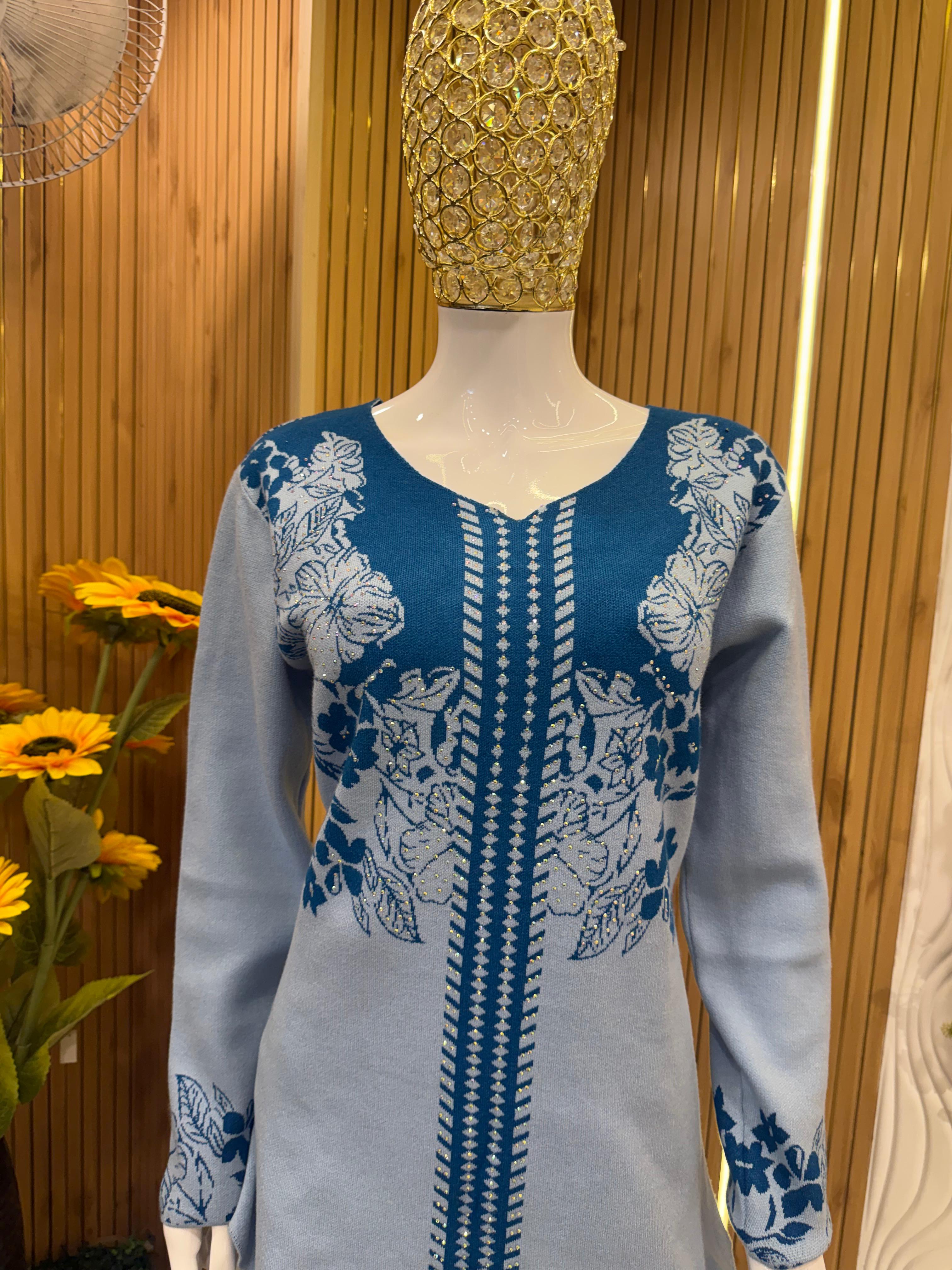 Sky Blue Winter Knit Suit Set