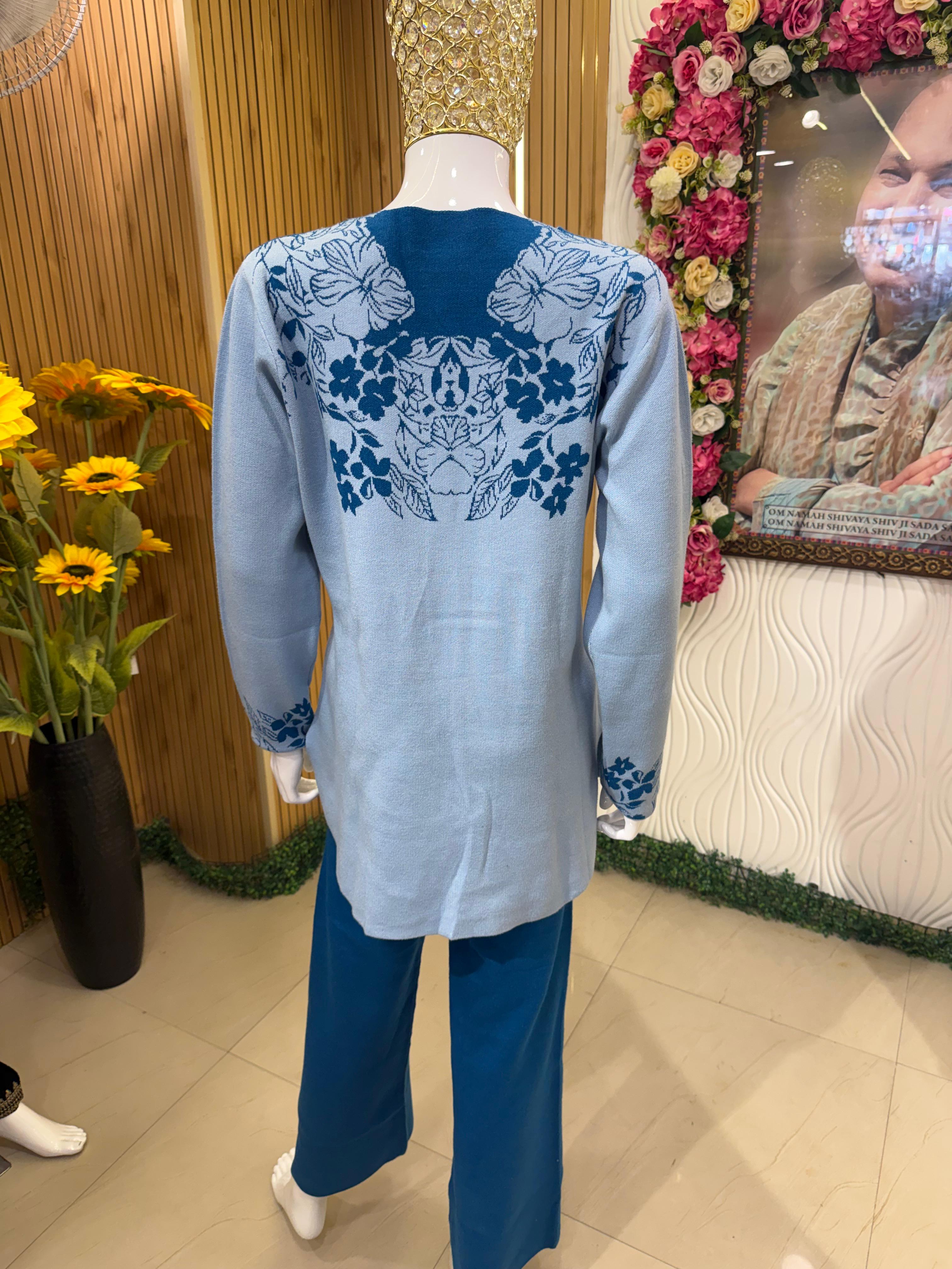 Sky Blue Winter Knit Suit Set