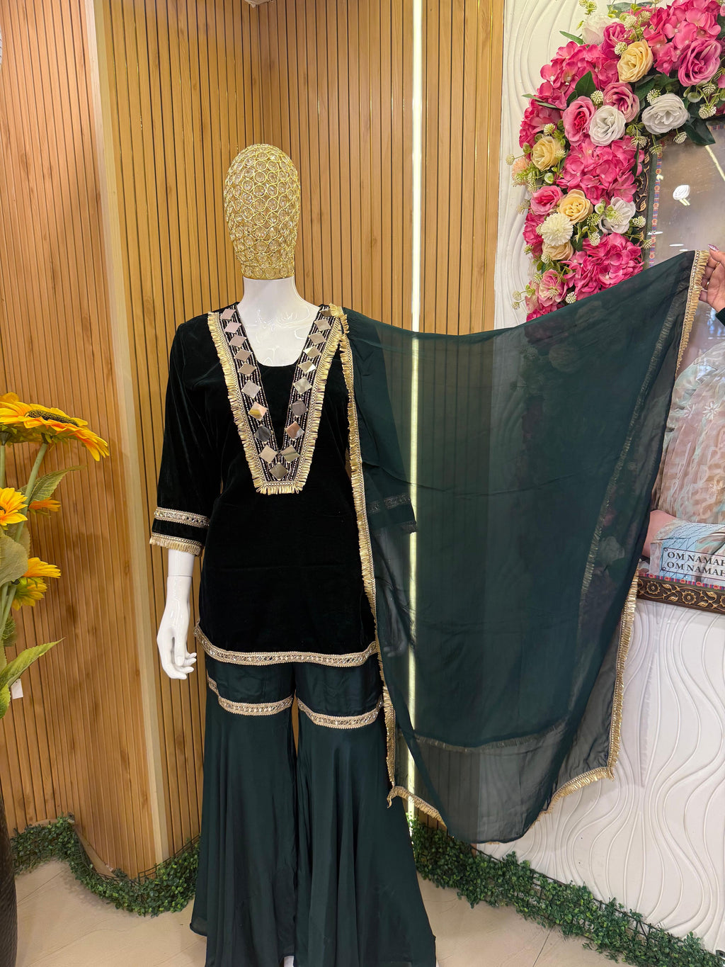 Emerald Velvet Gharara Suit Set