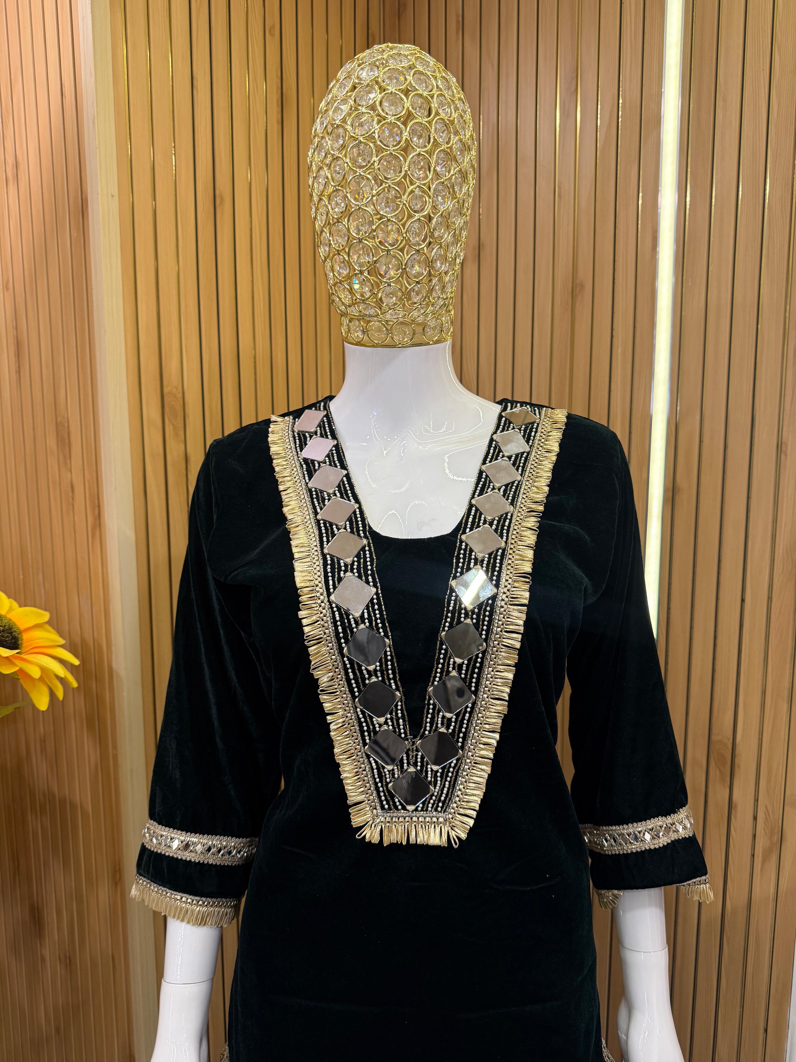 Emerald Velvet Gharara Suit Set