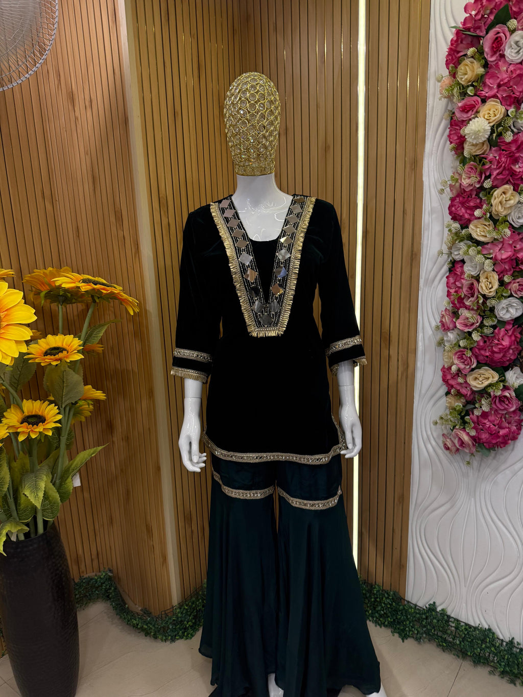 Emerald Velvet Gharara Suit Set