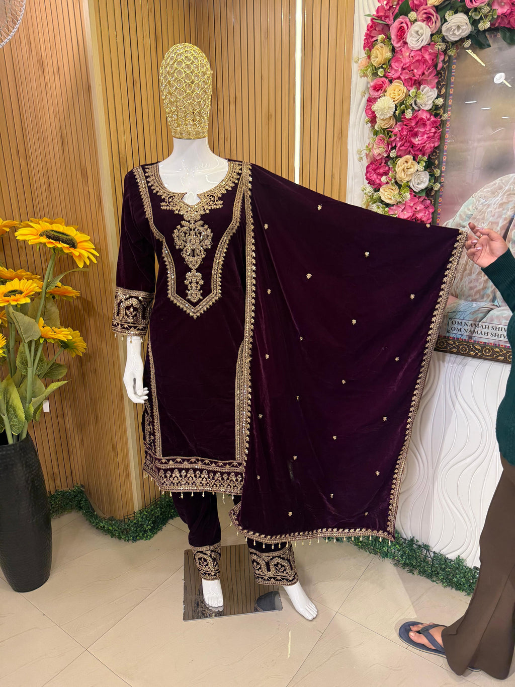 Royal Plum Velvet Embroidered Suit Set