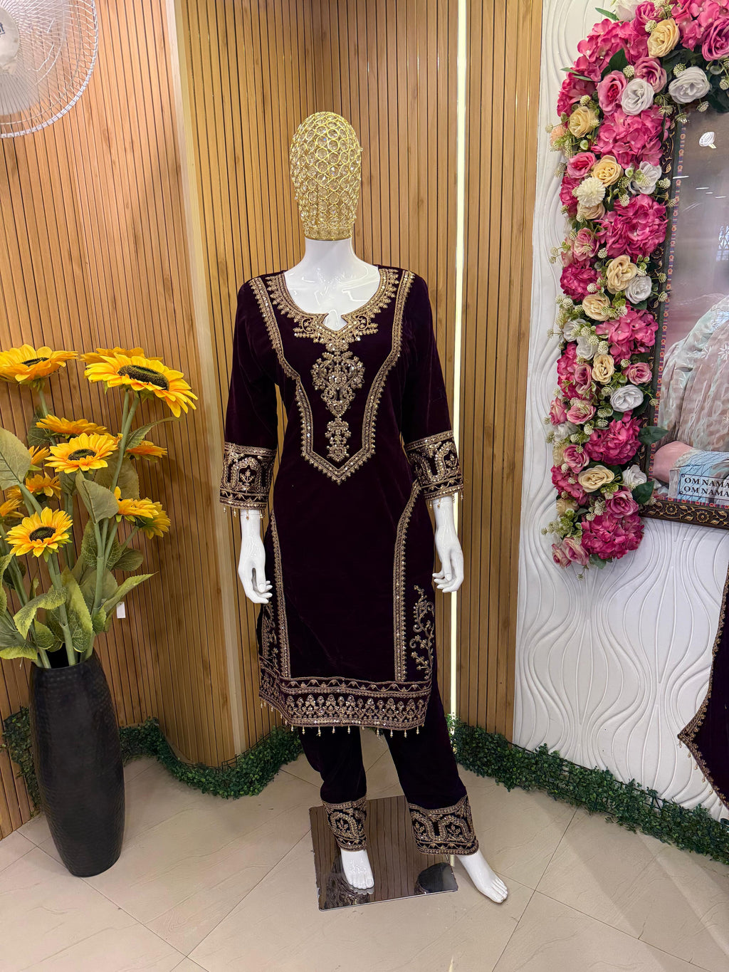 Royal Plum Velvet Embroidered Suit Set