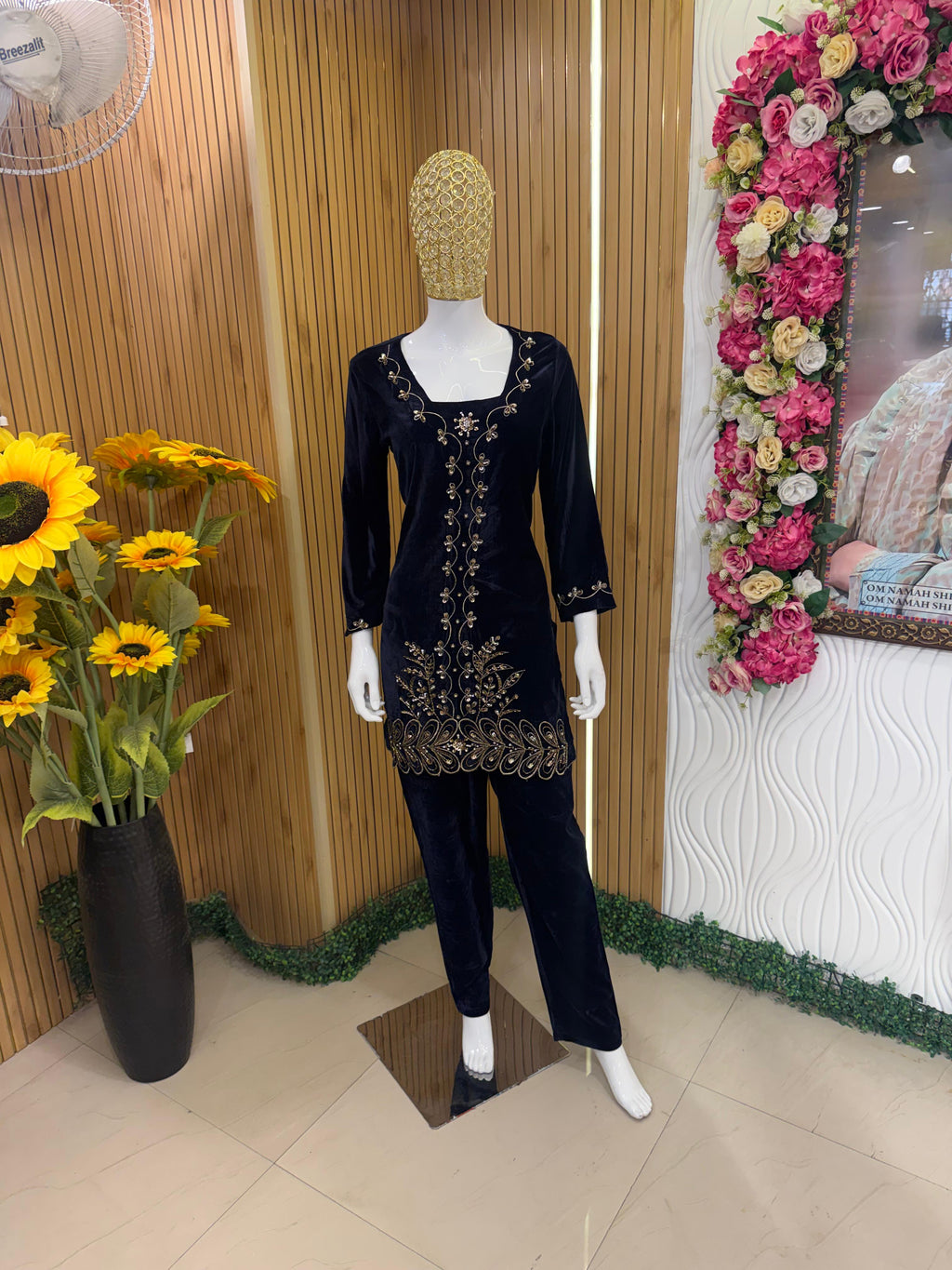 Midnight Blue Velvet Embroidered Suit Set