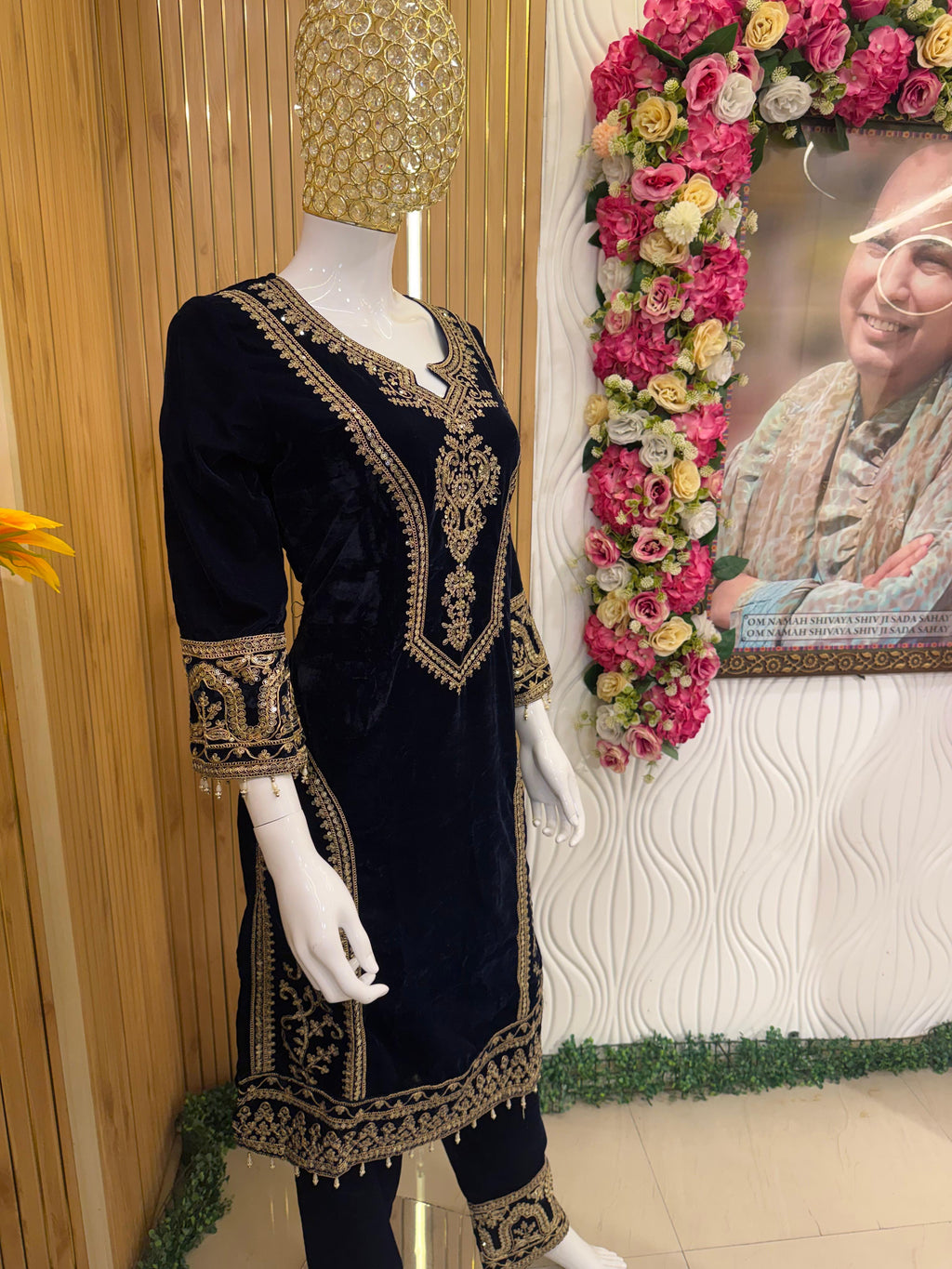 Midnight Blue Velvet Embroidered Suit Set